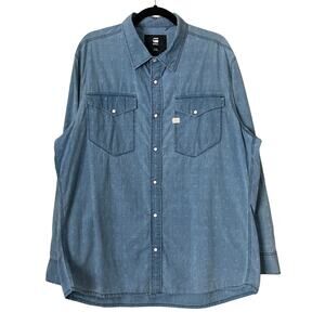 G Star Raw Shirt Mens 2XL Chambray Pearl Snap Button Up Western Rodeo Cowboy